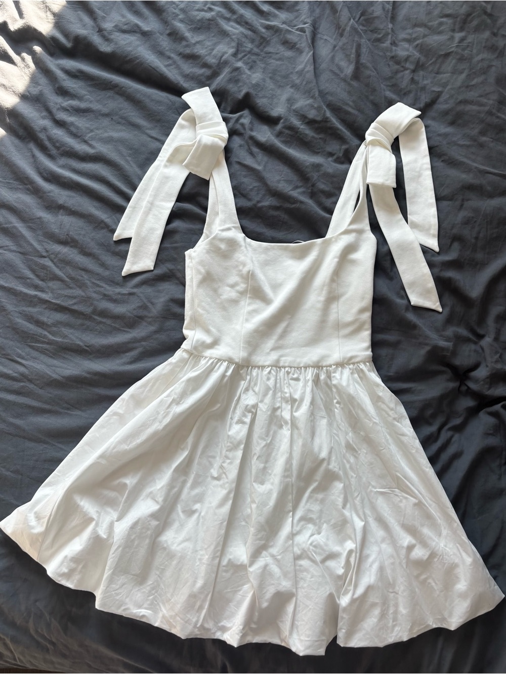 Camila Coelho White Mixed Media Bubble Mini Dress